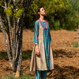 Striped Color Block Printed Turquoise Tunic