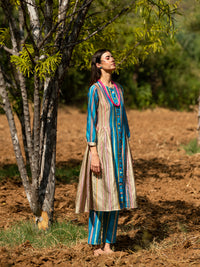 Striped Color Block Printed Turquoise Tunic