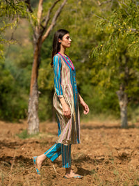 Striped Color Block Printed Turquoise Tunic