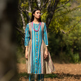 Striped Color Block Printed Turquoise Tunic