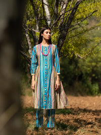 Striped Color Block Printed Turquoise Tunic