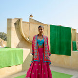 Fuschia & Red Printed Embroidered Chintz Lehenga Set