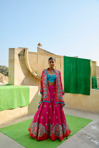 Fuschia & Red Printed Embroidered Chintz Lehenga Set