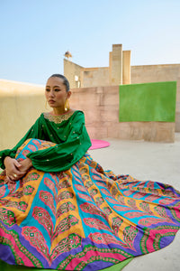 Peacock Lehenga With Emerald Green Top
