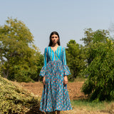 Print Block Turquoise Crushed Dress