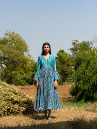 Print Block Turquoise Crushed Dress