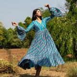 Print Block Turquoise Crushed Dress