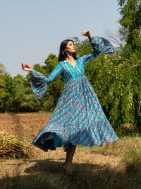 Print Block Turquoise Crushed Dress