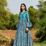 Print Block Turquoise Crushed Dress