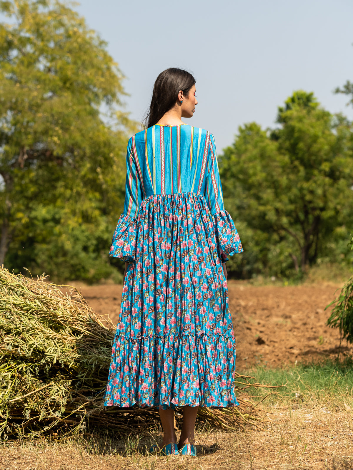 Print Block Turquoise Crushed Dress