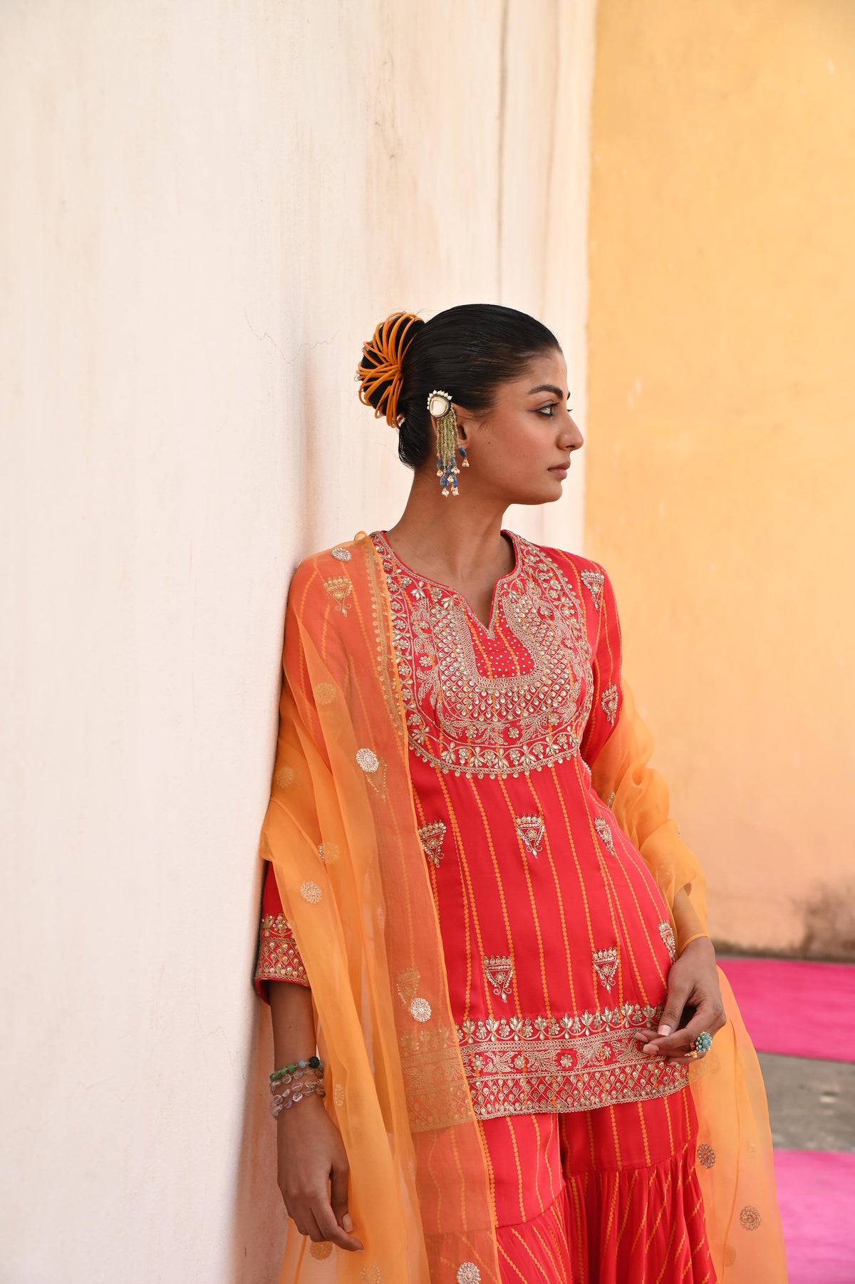 Scarlet Printed Embroidered Sharara Set