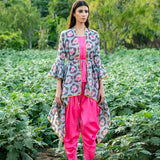 Printed Grey Buta Overlay Cape