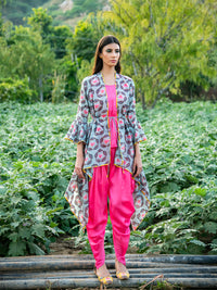 Printed Grey Buta Overlay Cape
