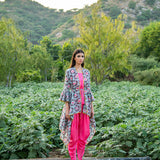Printed Grey Buta Overlay Cape