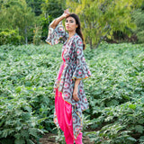 Printed Grey Buta Overlay Cape