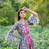 Printed Grey Buta Overlay Cape