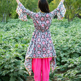 Printed Grey Buta Overlay Cape