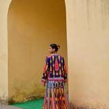 Blue Yellow Kilim Printed Lehenga Set