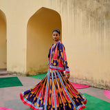 Blue Yellow Kilim Printed Lehenga Set