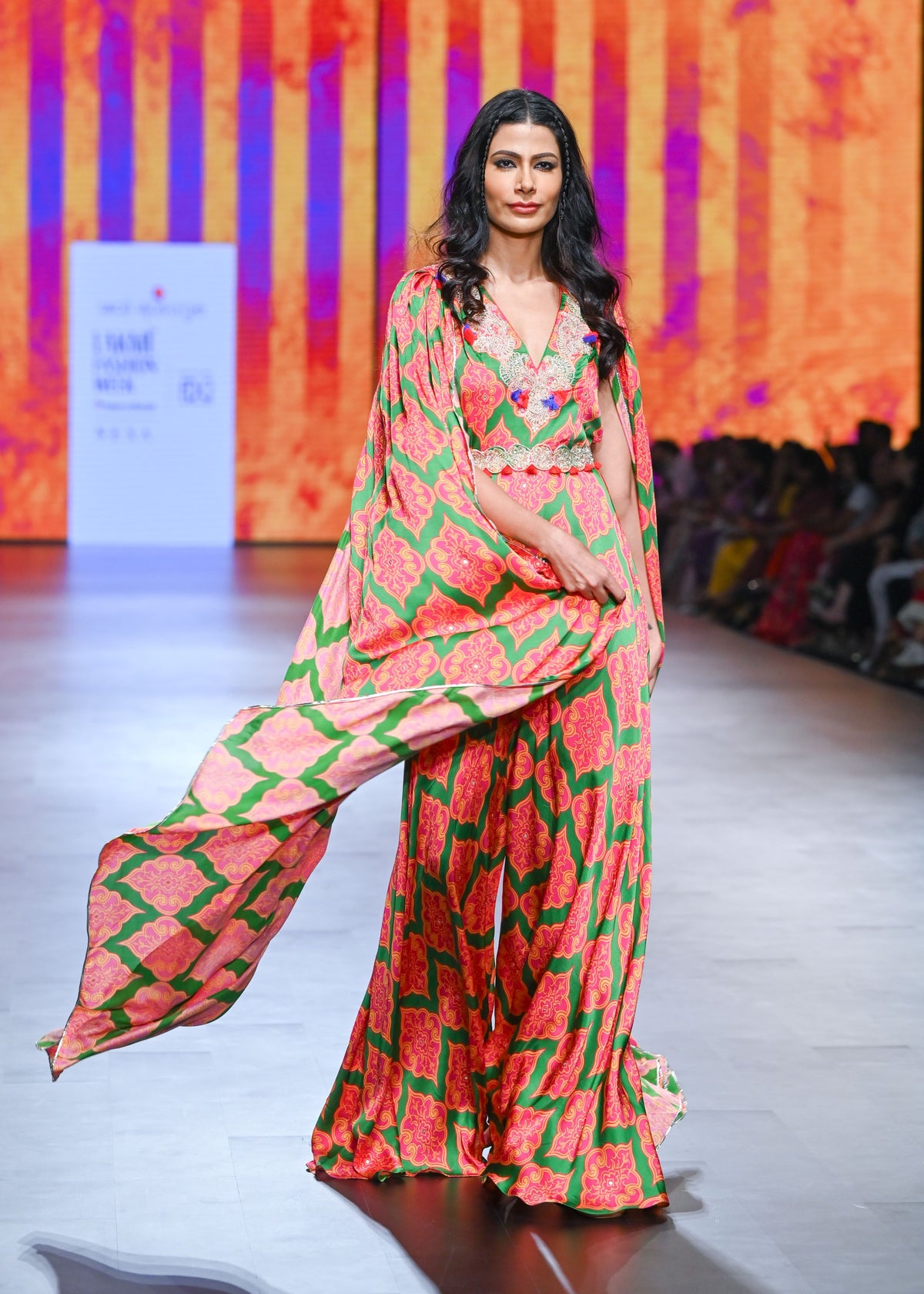 Gulal Fuchsia Green Printed Embroidered Jumpsuit