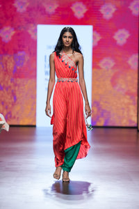Gulal Printed Embroidered One Shoulder Dress with Pants