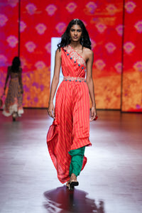 Gulal Printed Embroidered One Shoulder Dress with Pants
