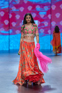 Gulal Mulit Printed Embroidered Lehenga Set