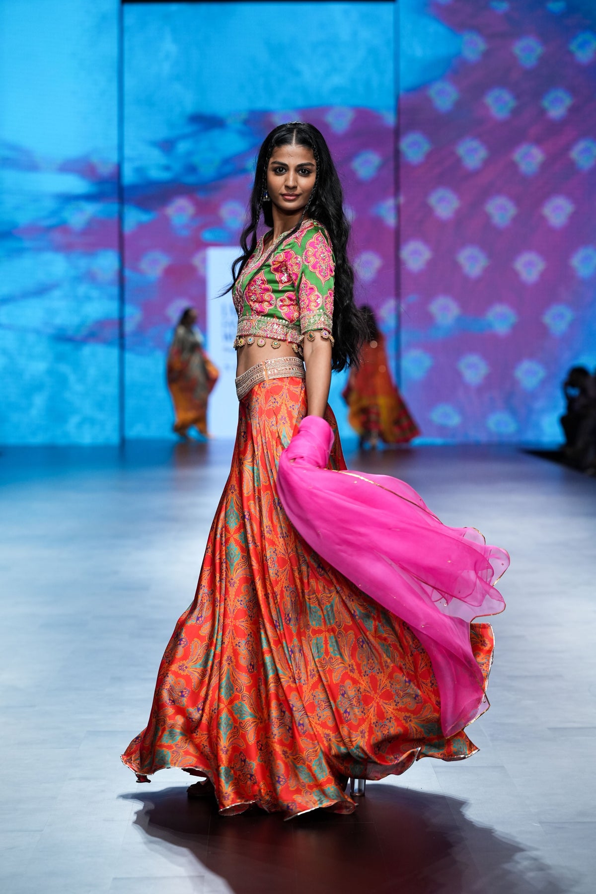 Gulal Mulit Printed Embroidered Lehenga Set