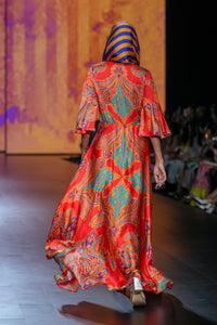 Gulal Printed Embroidered Purple Orange Jacket Set