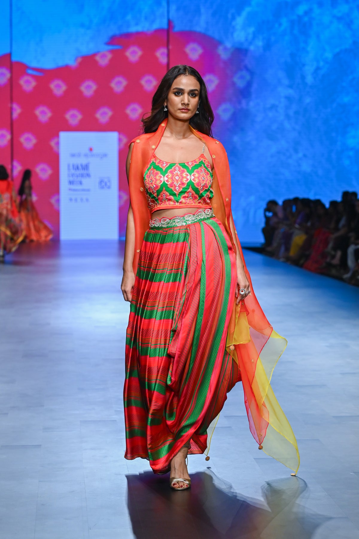 Gulal Printed Embroidered Organza Skirt Set