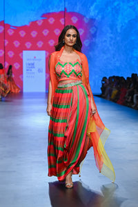 Gulal Printed Embroidered Organza Skirt Set