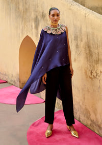 Purple Embroidered Chanchal Cape Set