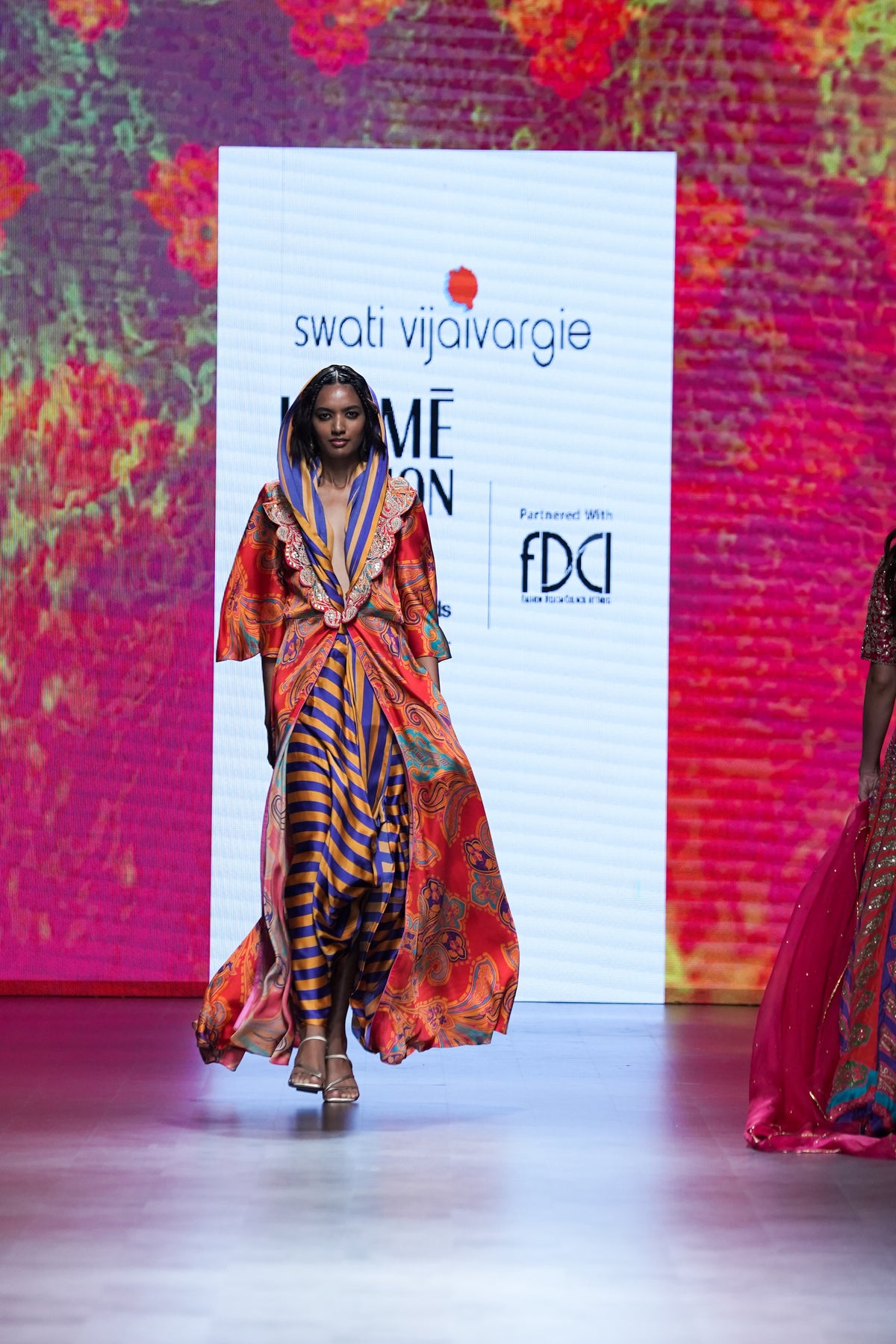 Gulal Printed Embroidered Purple Orange Jacket Set