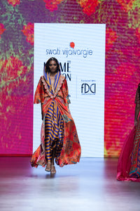 Gulal Printed Embroidered Purple Orange Jacket Set