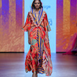 Gulal Printed Embroidered Purple Orange Jacket Set
