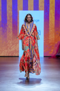 Gulal Printed Embroidered Purple Orange Jacket Set