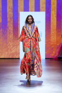 Gulal Printed Embroidered Purple Orange Jacket Set