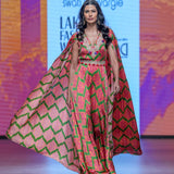 Gulal Fuchsia Green Printed Embroidered Jumpsuit