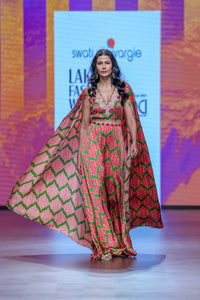 Gulal Fuchsia Green Printed Embroidered Jumpsuit