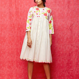 Ivory Multi Applique Embroidered Chanderi Dress
