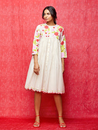 Ivory Multi Applique Embroidered Chanderi Dress
