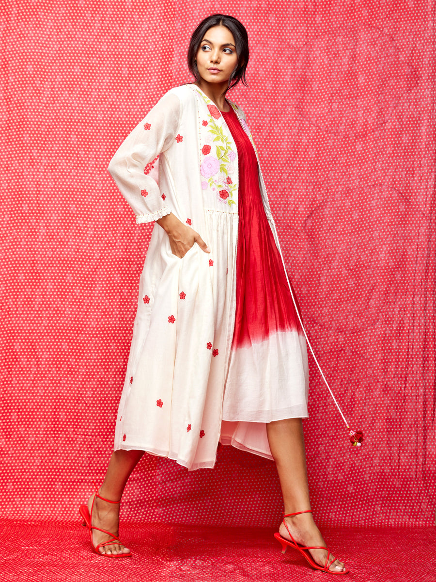 Ivory Multi Applique Embroidered Chanderi Jacket
