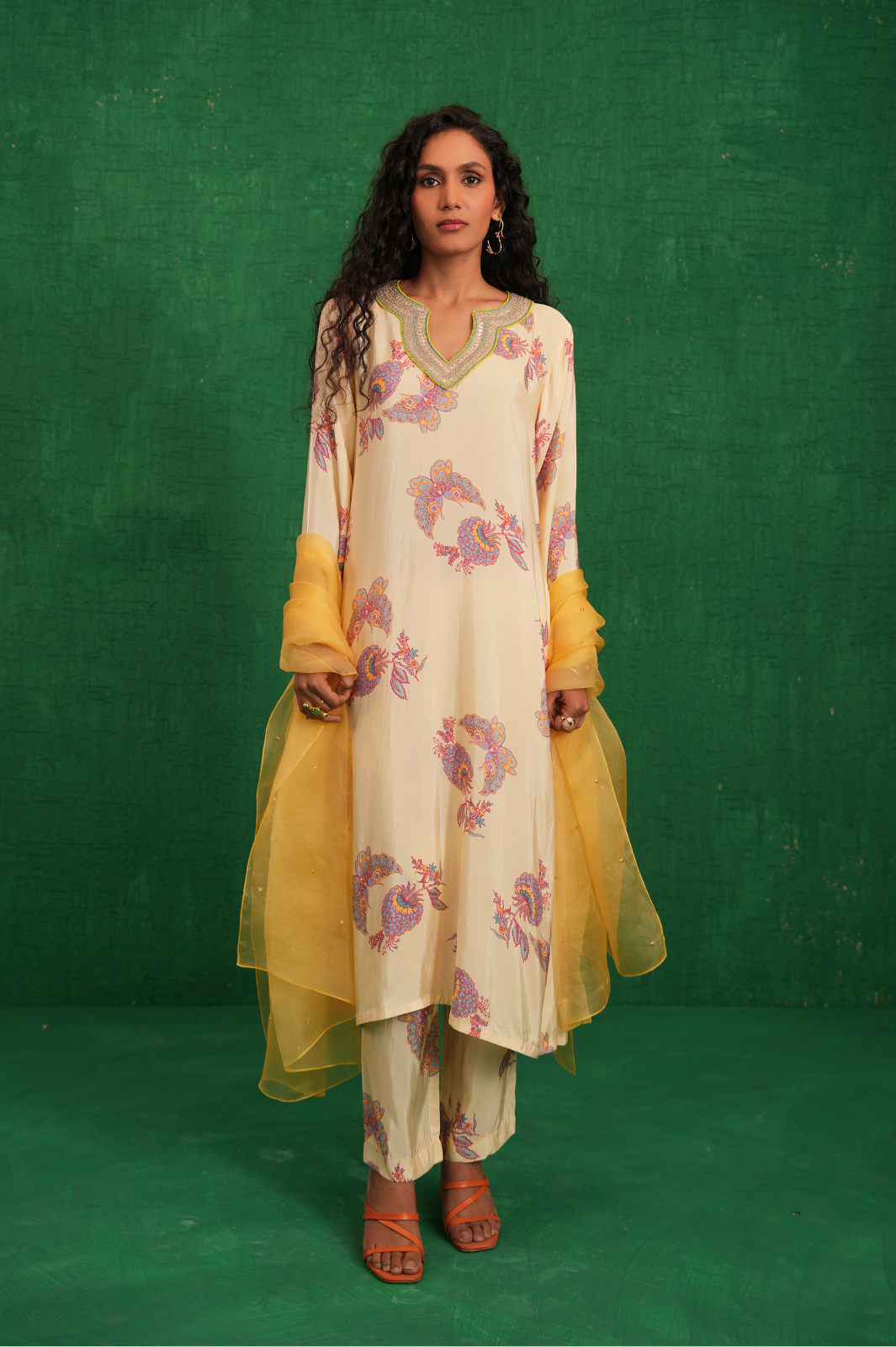Ivory Printed Embroidered Buta Jaal Kurta Set