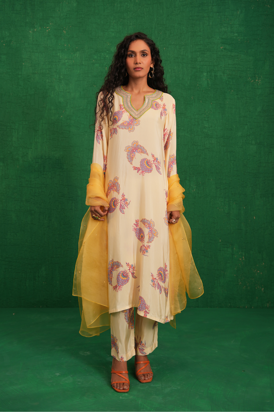 Ivory Printed Embroidered Buta Jaal Kurta Set