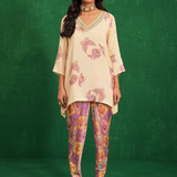 Ivory Printed Embroidery Buta Jaal Short Kurta Set