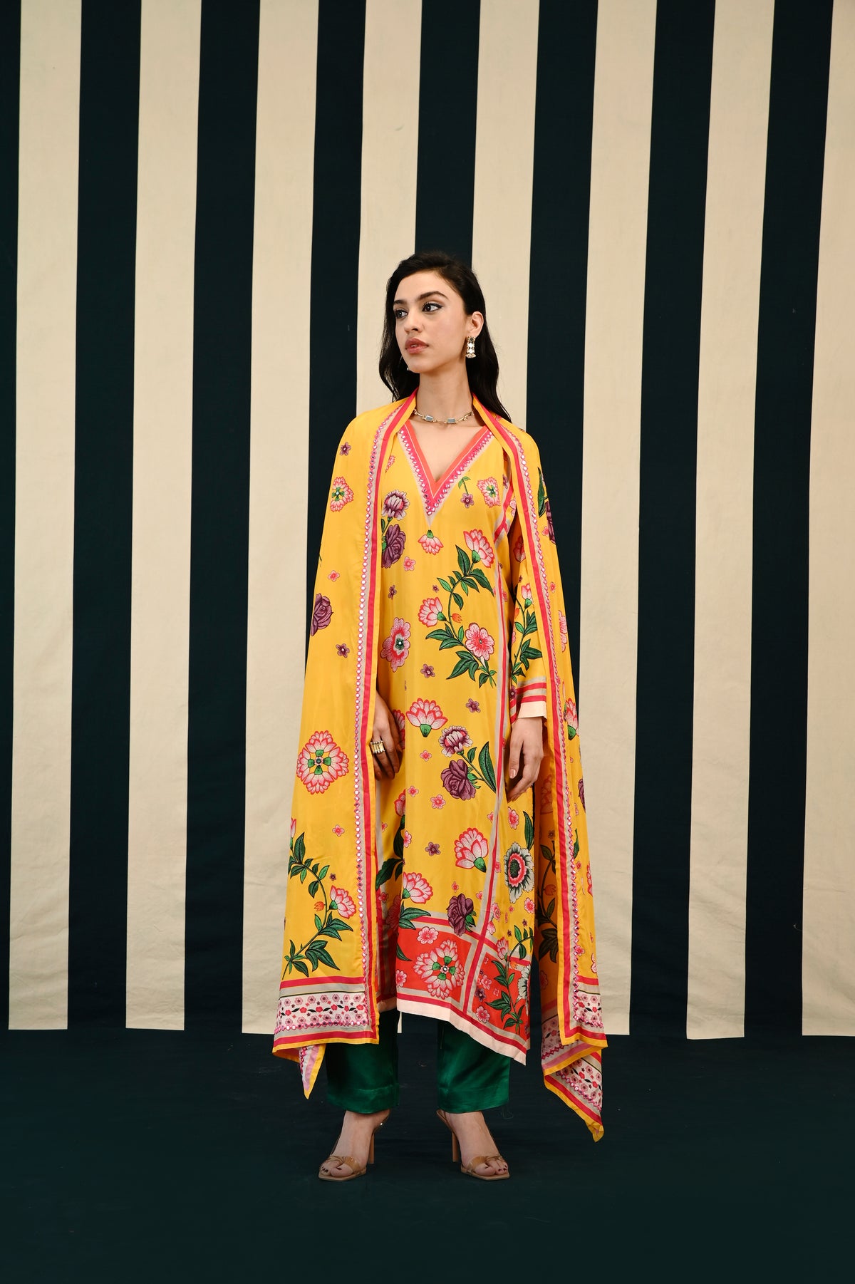 Mirror Work With Yellow Printed Kurta Set