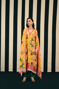Mirror Work With Yellow Printed Kurta Set