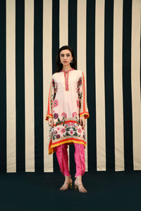 Mirror Work with Ivory Pink Printed Dhoti Tunic Set