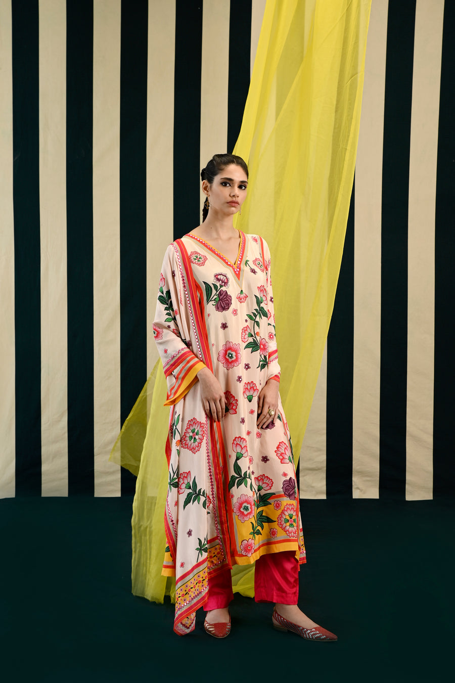 Mirror Work with Ivory Printed Kurta Set