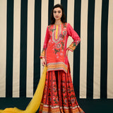 Mirror Work with Orange Printed Sharara Set